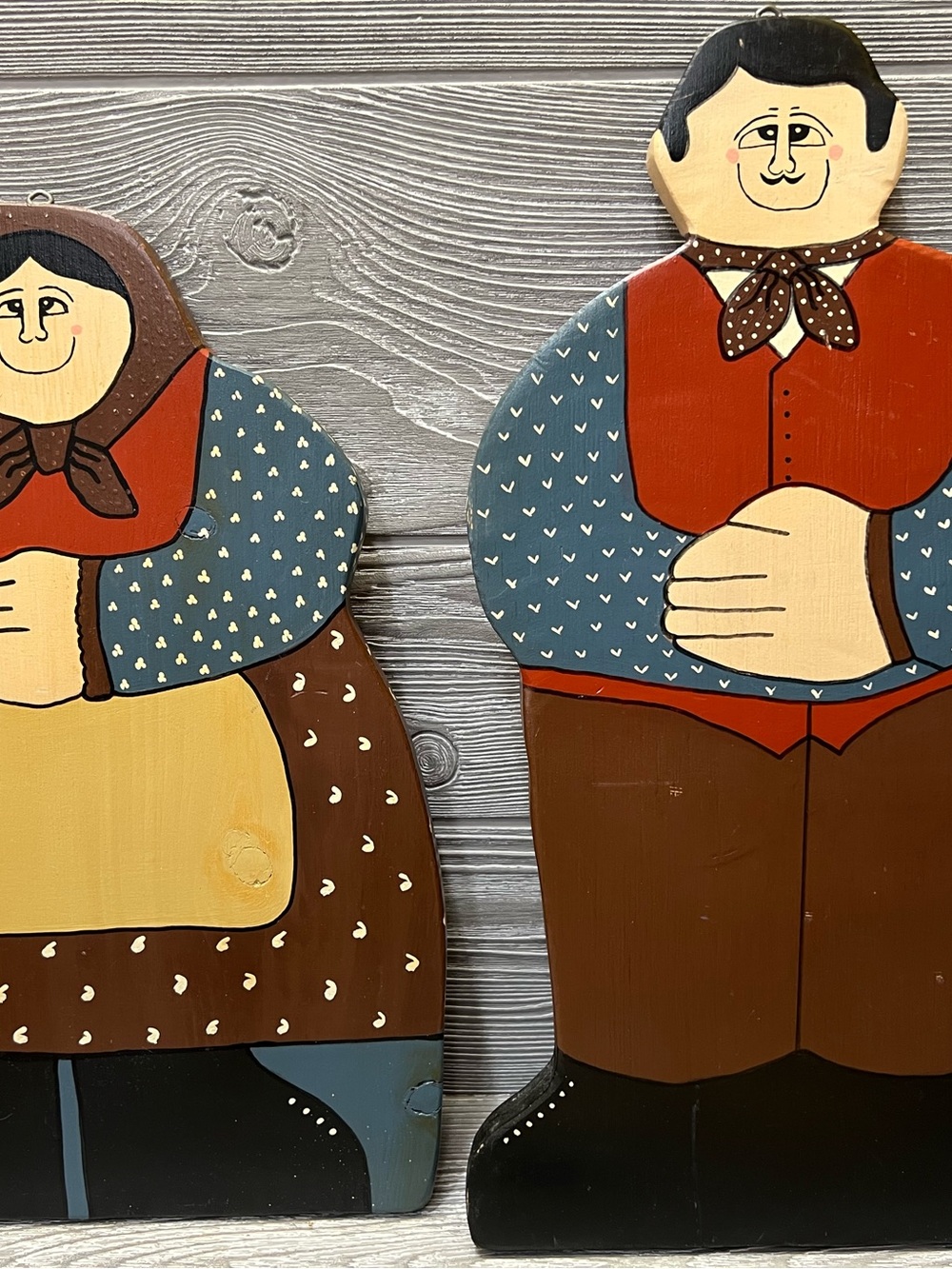 Quirky Folk Art Couple Hand Painted Country Wooden Cut Outs Large Wall Decor
